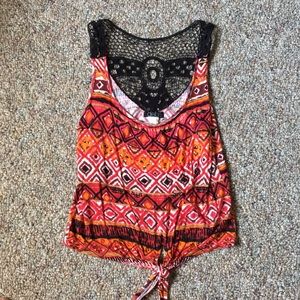 Tribal print tie tank top